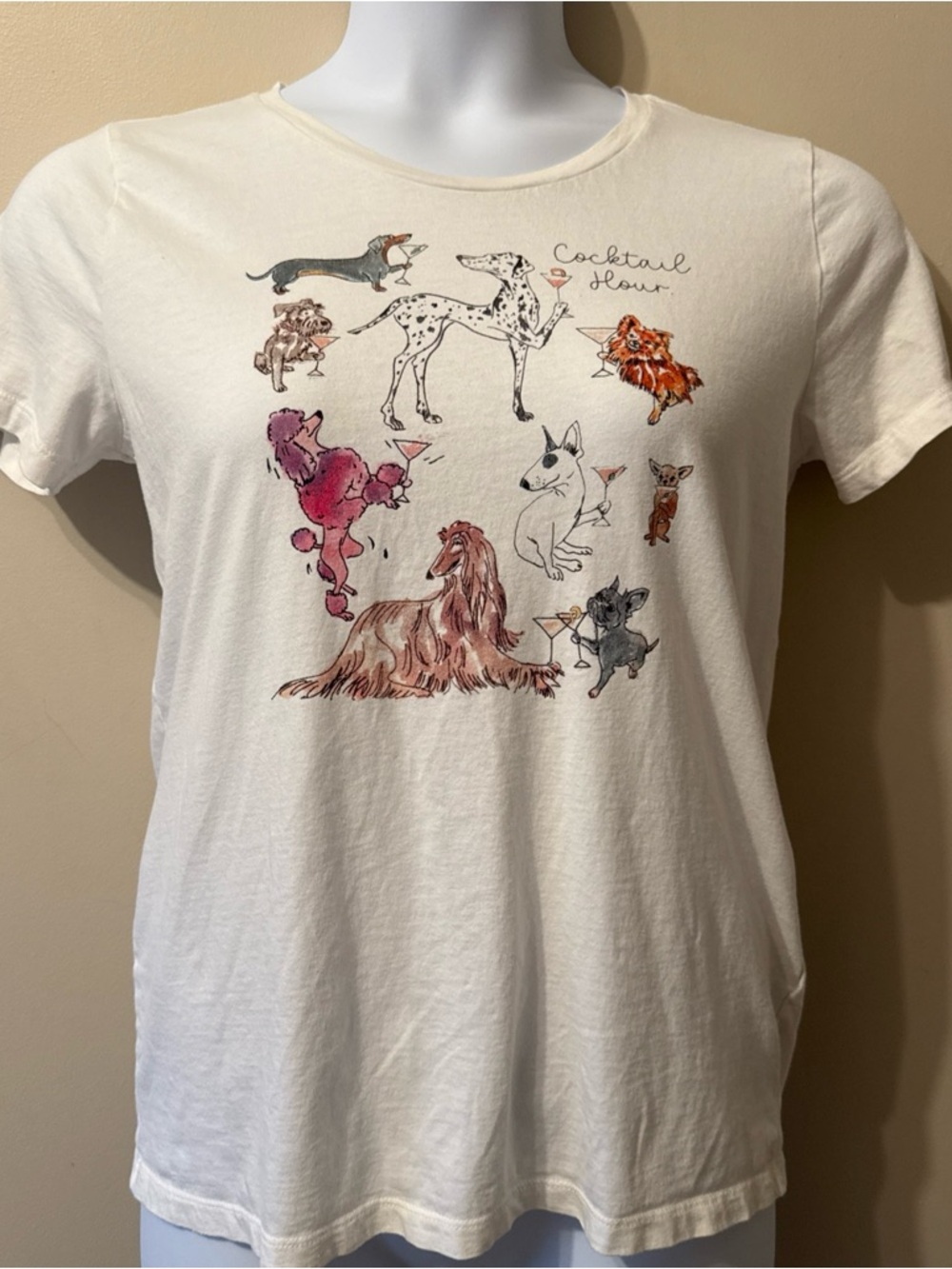 J. CREW  | Medium Doggy Cocktail Hour Collector Short Sleeve Tee Cotton